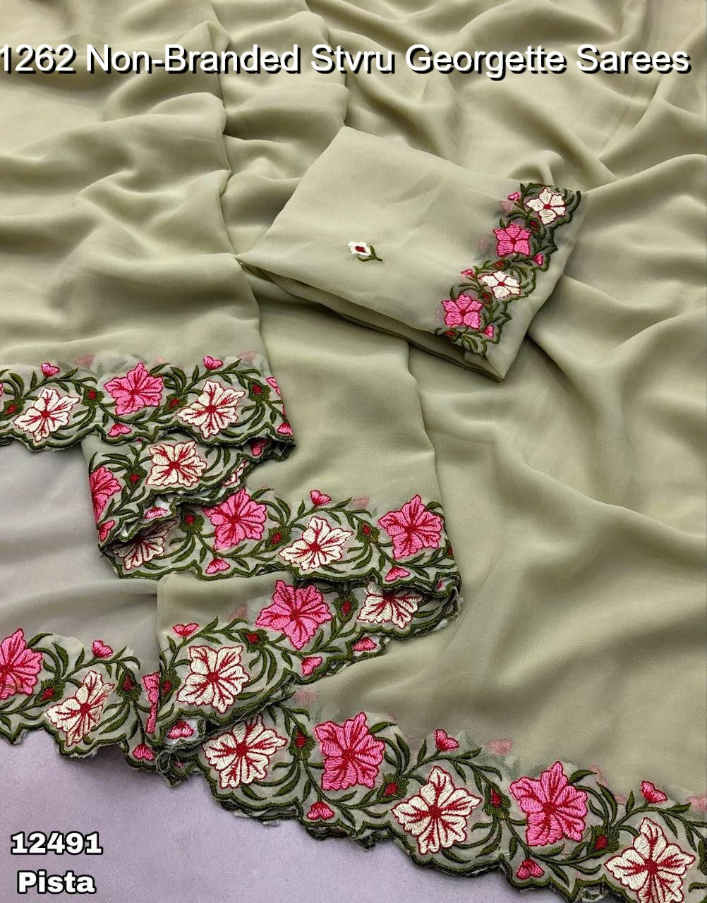 1262 Non-Branded Stvru Georgette Sarees