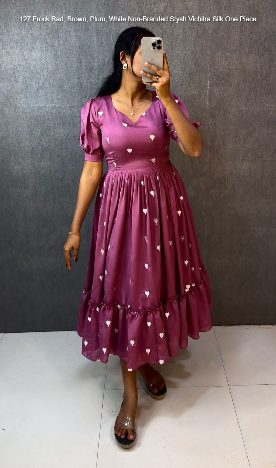 127 Frock Rad, Brown, Plum, White Non-Branded Stysh Vichitra Silk One Piece