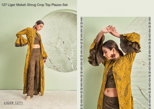 127 Liger Moksh Shrug Crop Top Plazzo Set