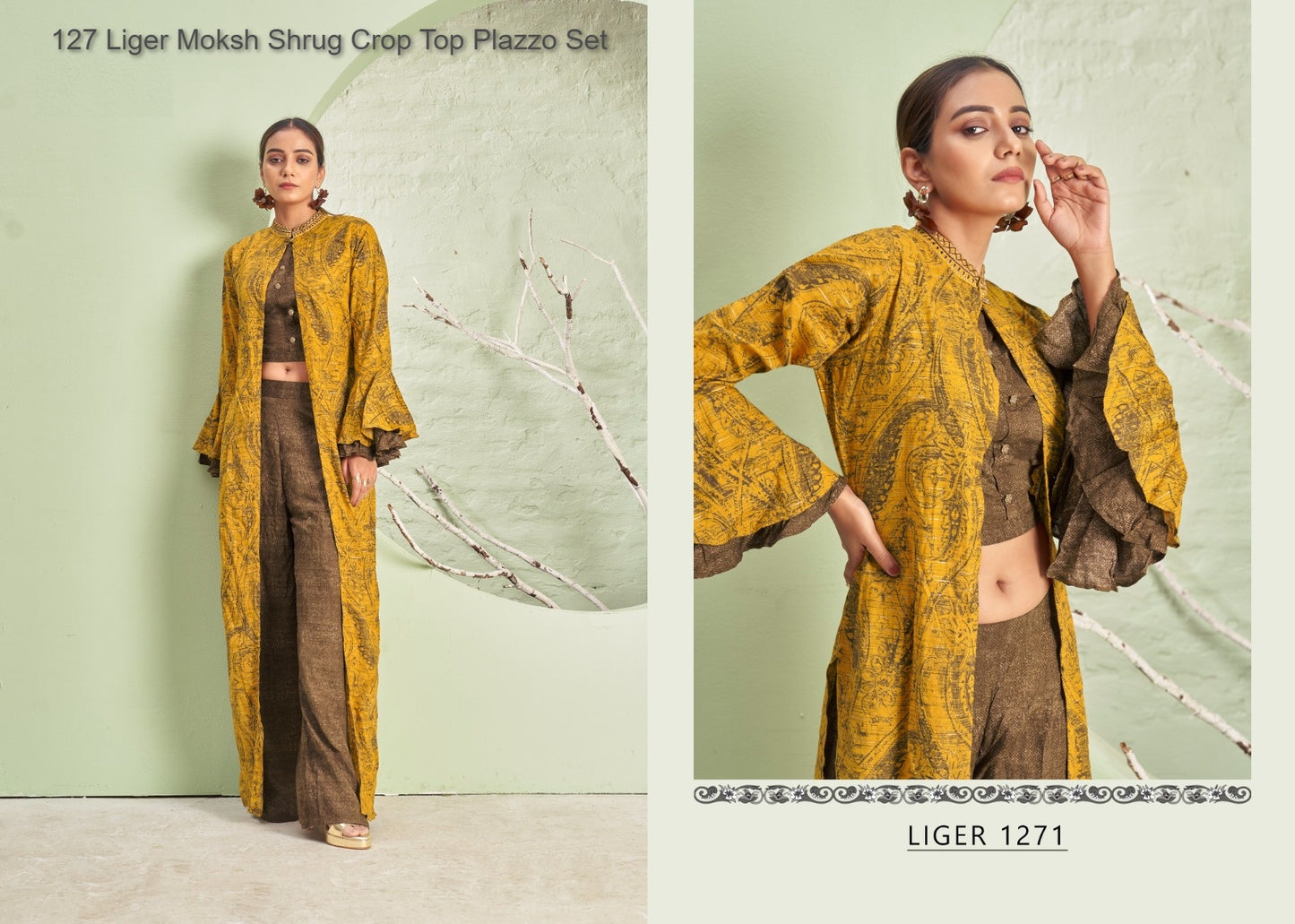 127 Liger Moksh Shrug Crop Top Plazzo Set