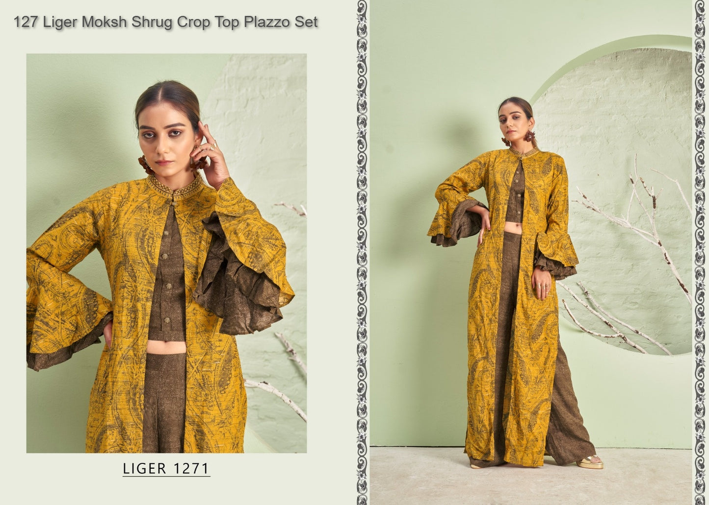 127 Liger Moksh Shrug Crop Top Plazzo Set