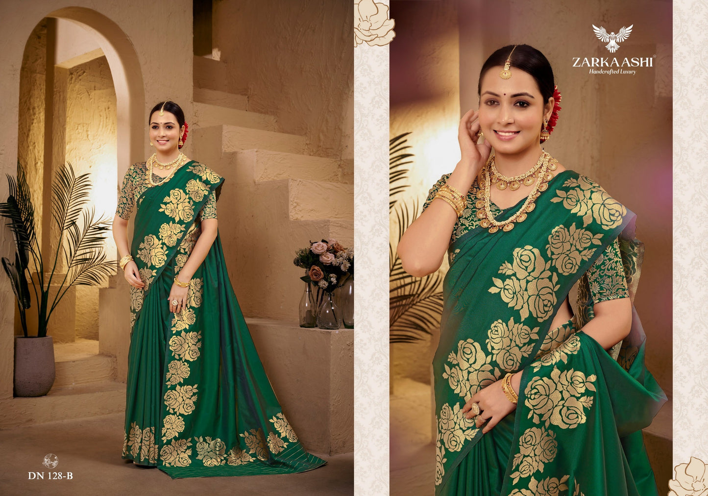 128-B Gulab Kali Zarkaashi Katan Silk Sarees