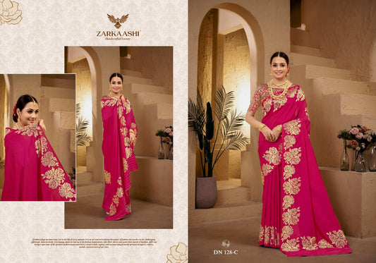 128-C Gulab Kali Zarkaashi Katan Silk Sarees