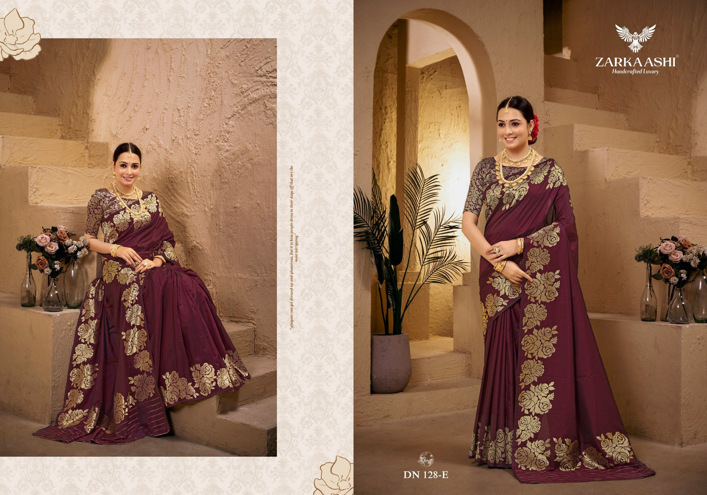 128-E Gulab Kali Zarkaashi Katan Silk Sarees