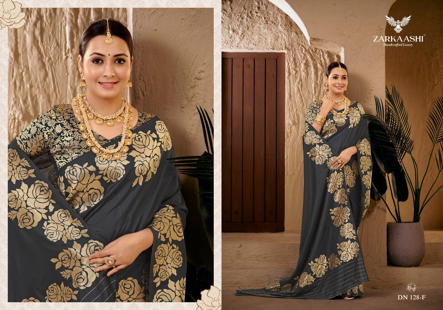 128-F Gulab Kali Zarkaashi Katan Silk Sarees