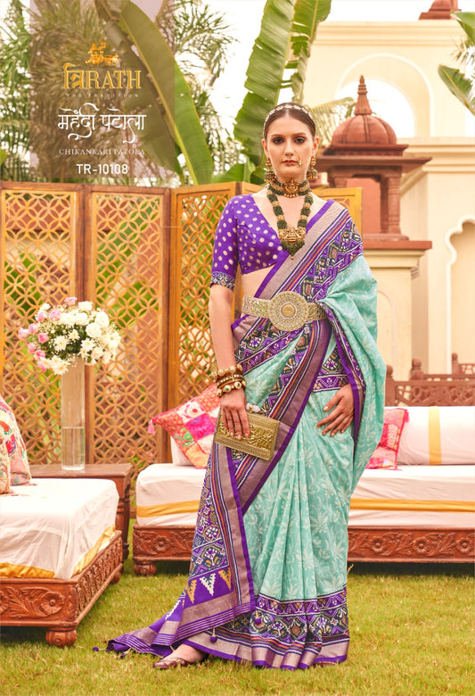 10108 Mehendi Patola Trirath Sarees