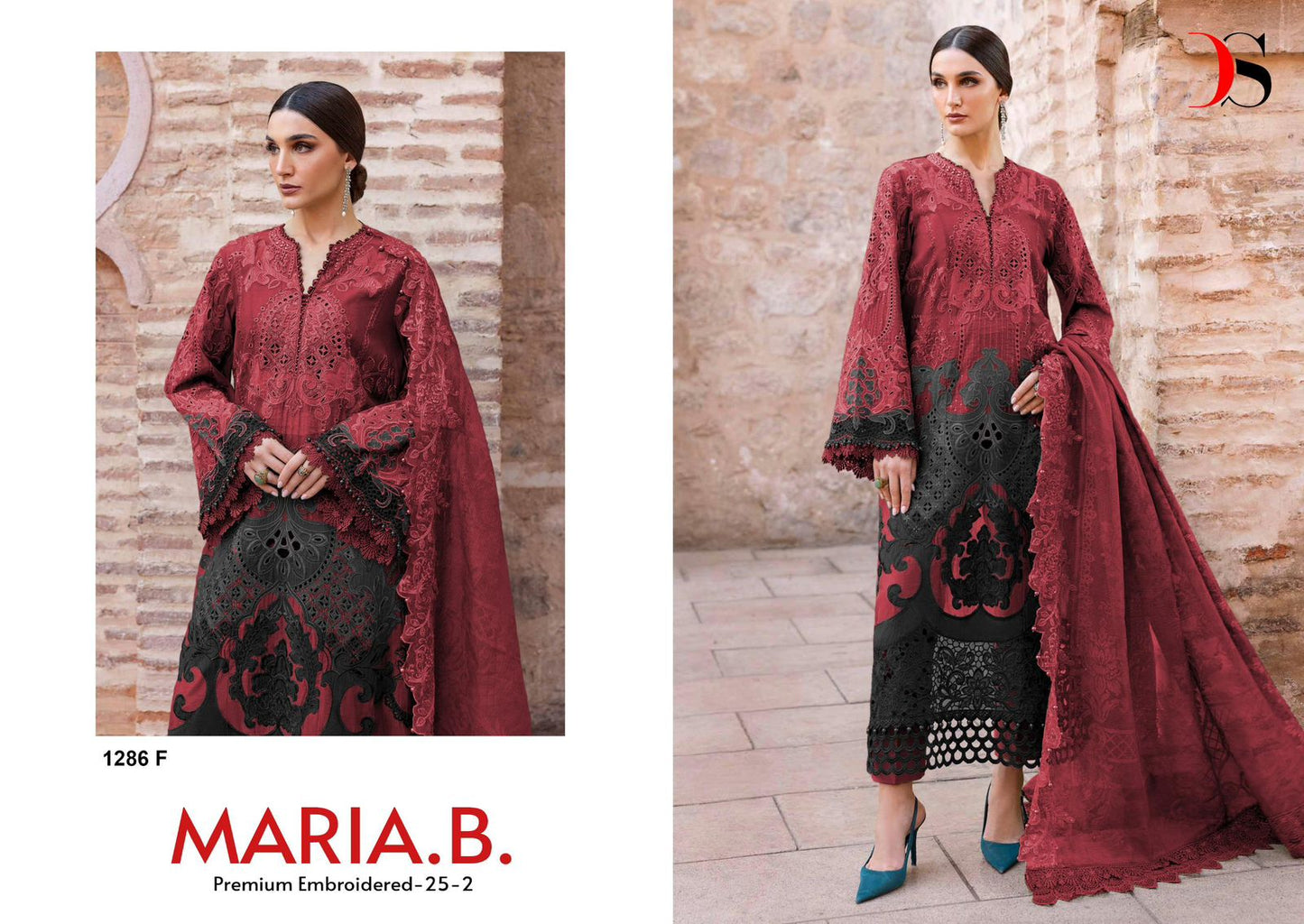 1286-F Maria B Embroidered 25-2 Deepsy Pure Cotton Pakistani Salwar Suits