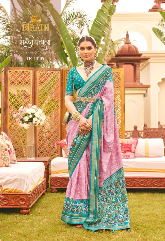 10109 Mehendi Patola Trirath Sarees