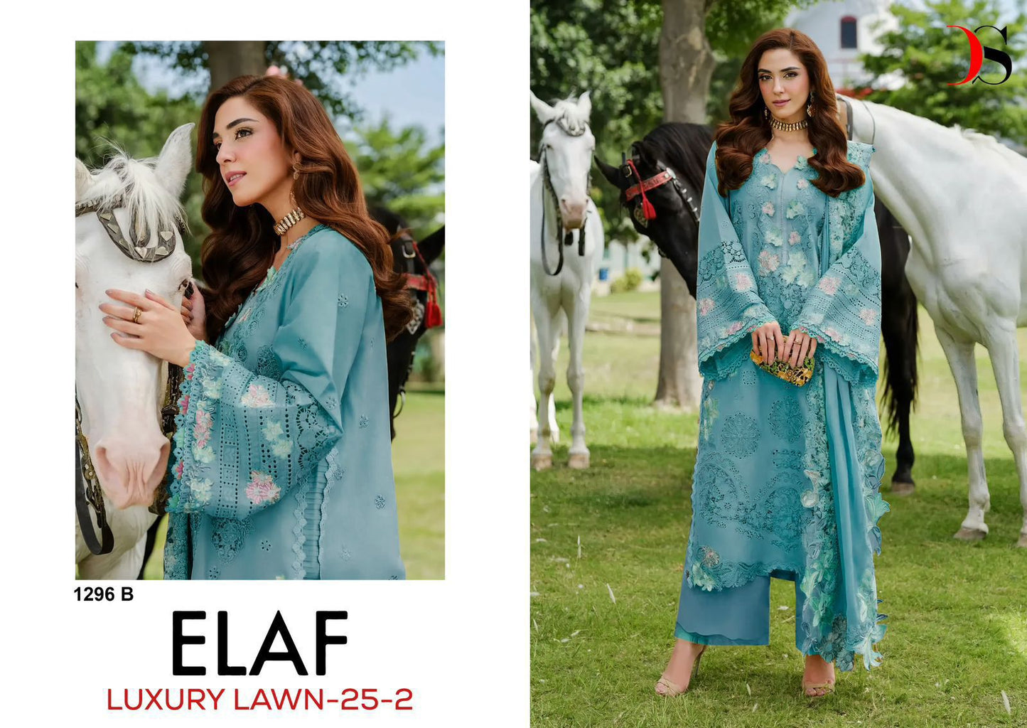 1296-B Elaf Luxury Lawn 25-2 Deepsy Pure Cotton Pakistani Salwar Suits