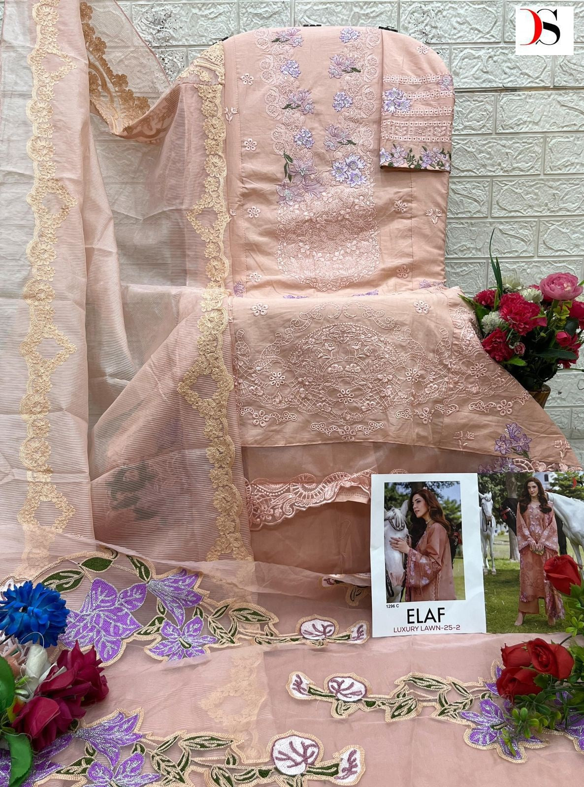 1296-C Elaf Luxury Lawn 25-2 Deepsy Pure Cotton Pakistani Salwar Suits