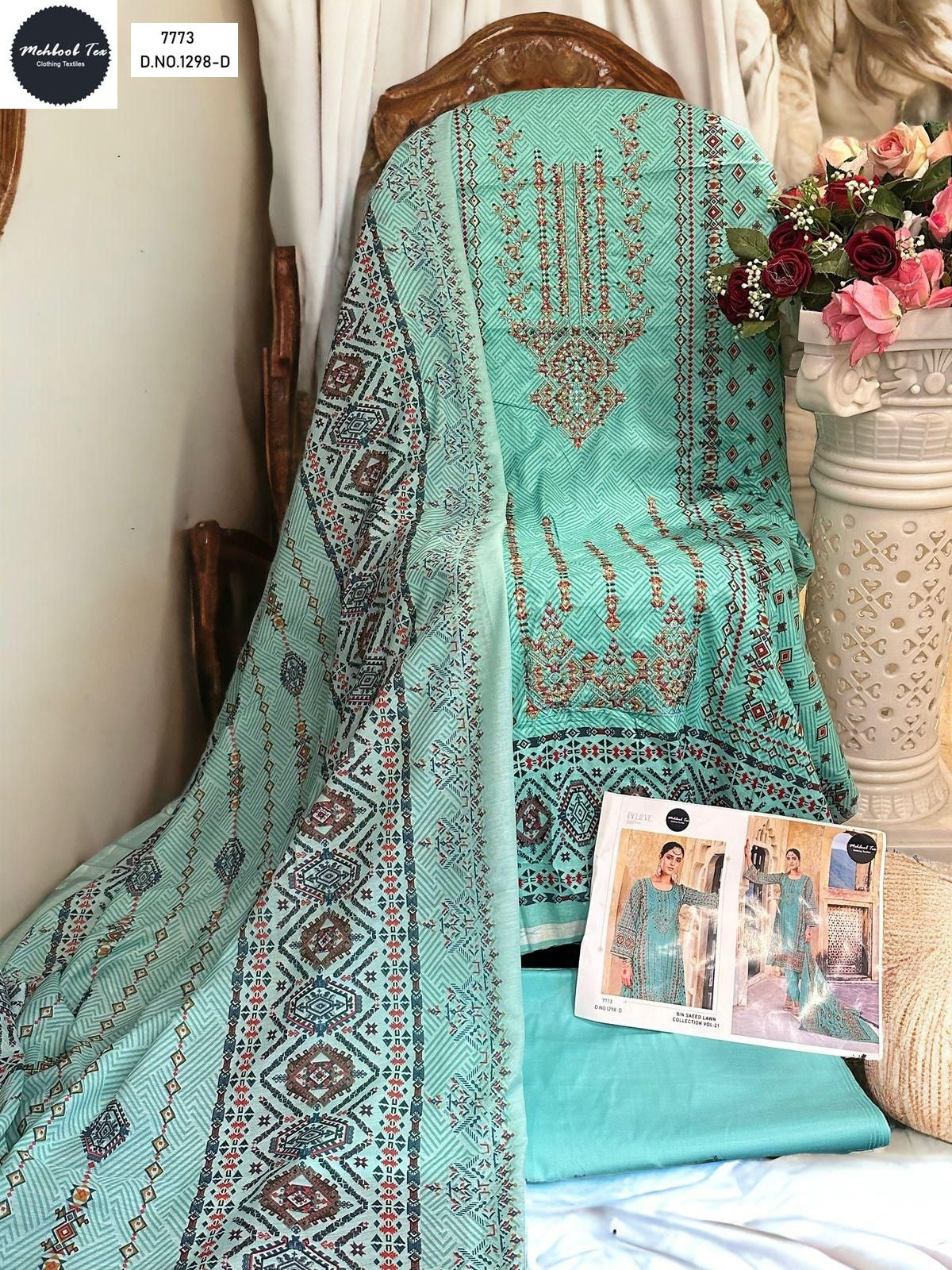 1298D Bin Saeed Lawn Collection Vol 21 Mehboob Tex Embroidery Pakistani Salwar Suits