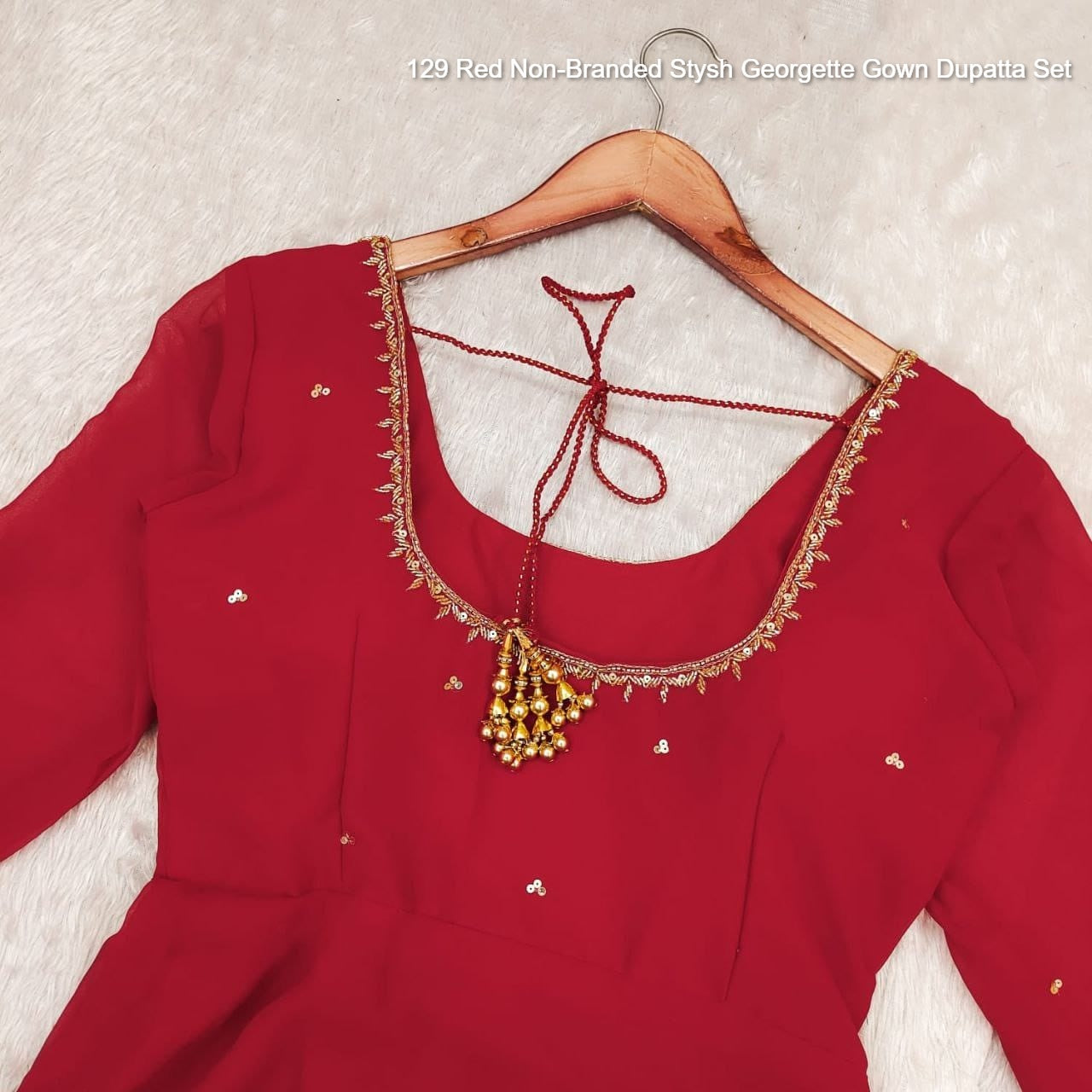 129 Red Non-Branded Stysh Georgette Gown Dupatta Set