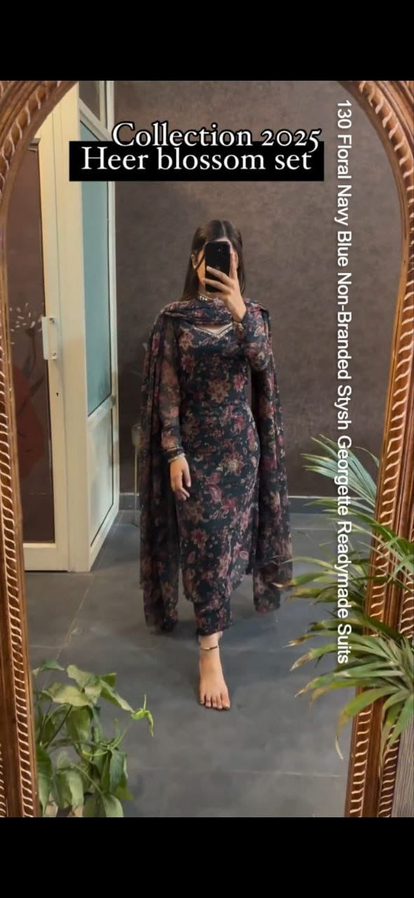 130 Floral Navy Blue Non-Branded Stysh Georgette Readymade Suits