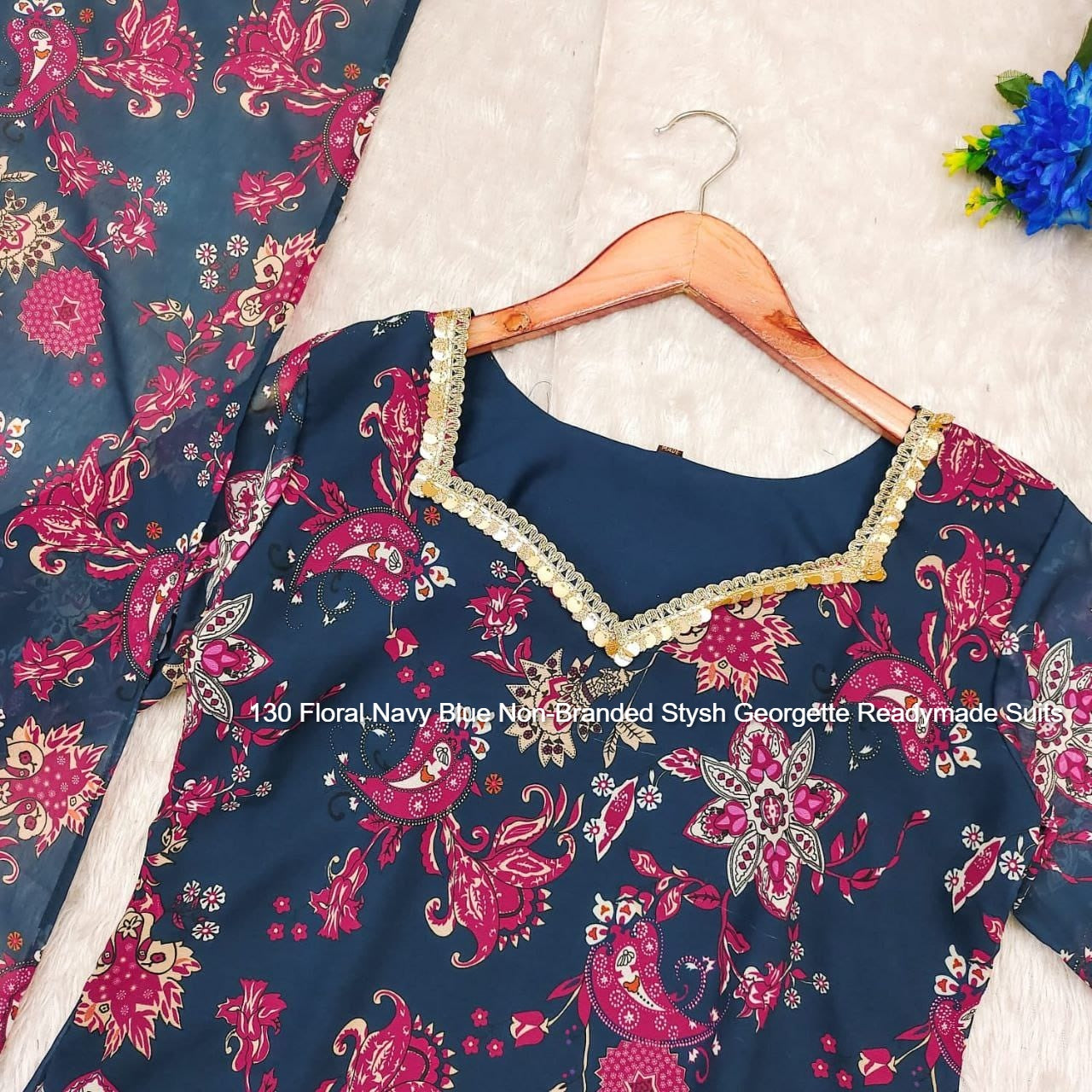 130 Floral Navy Blue Non-Branded Stysh Georgette Readymade Suits