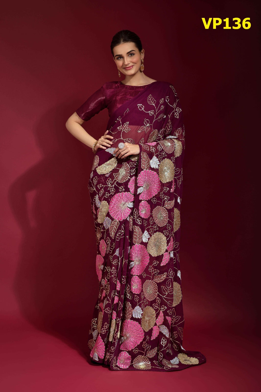 136 Gulabo Fashion Berry Sarees