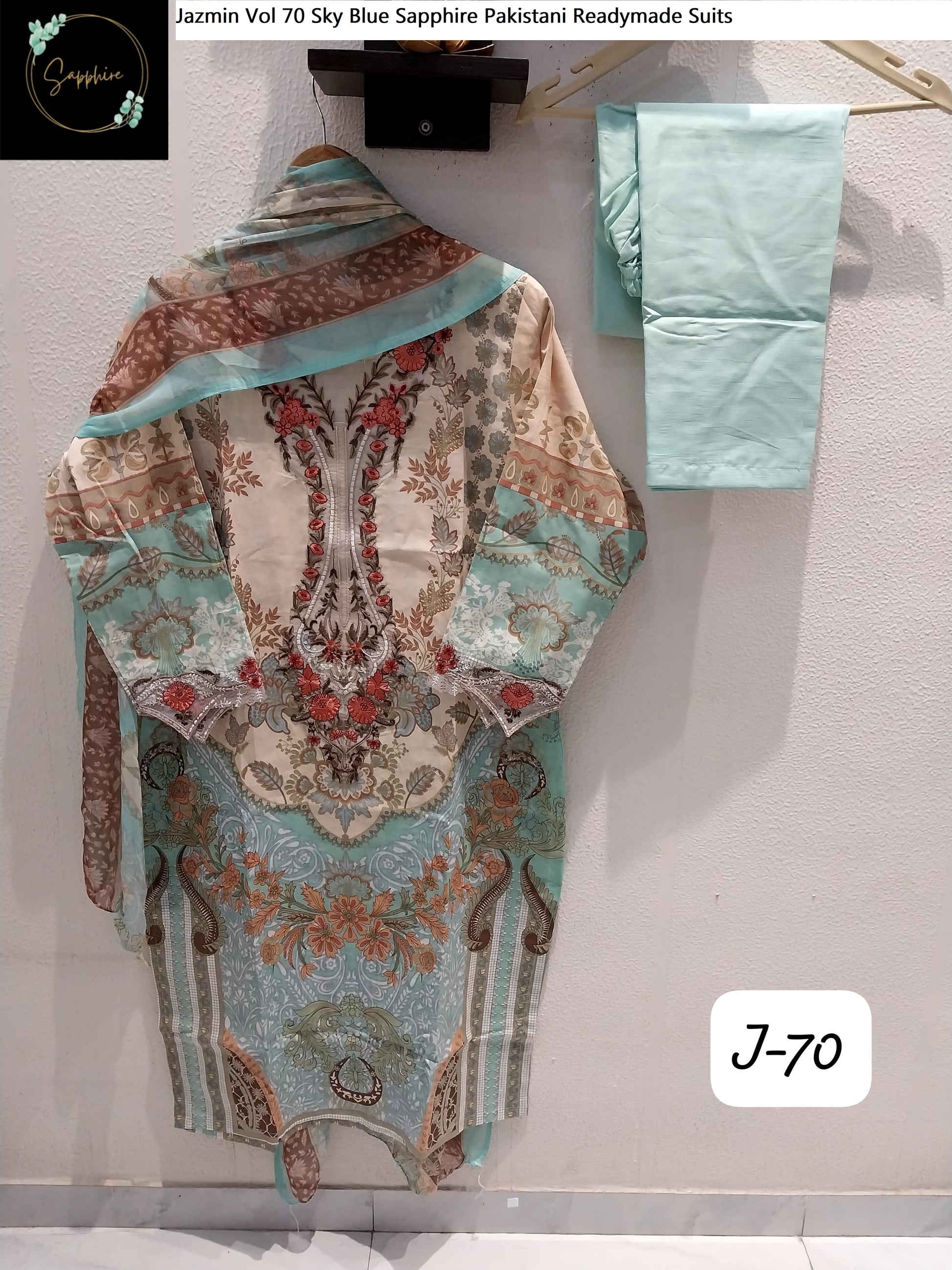 Jazmin Vol 70 Sky Blue Sapphire Pakistani Readymade Suits