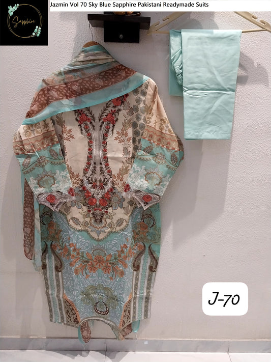 Jazmin Vol 70 Sky Blue Sapphire Pakistani Readymade Suits