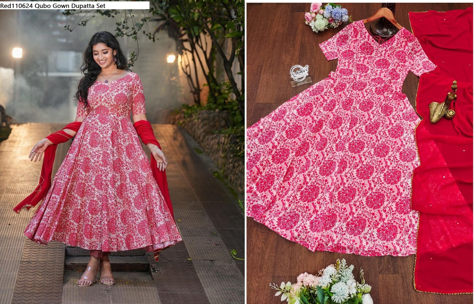 Red110624 Qubo Gown Dupatta Set