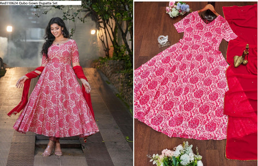 Red110624 Qubo Gown Dupatta Set