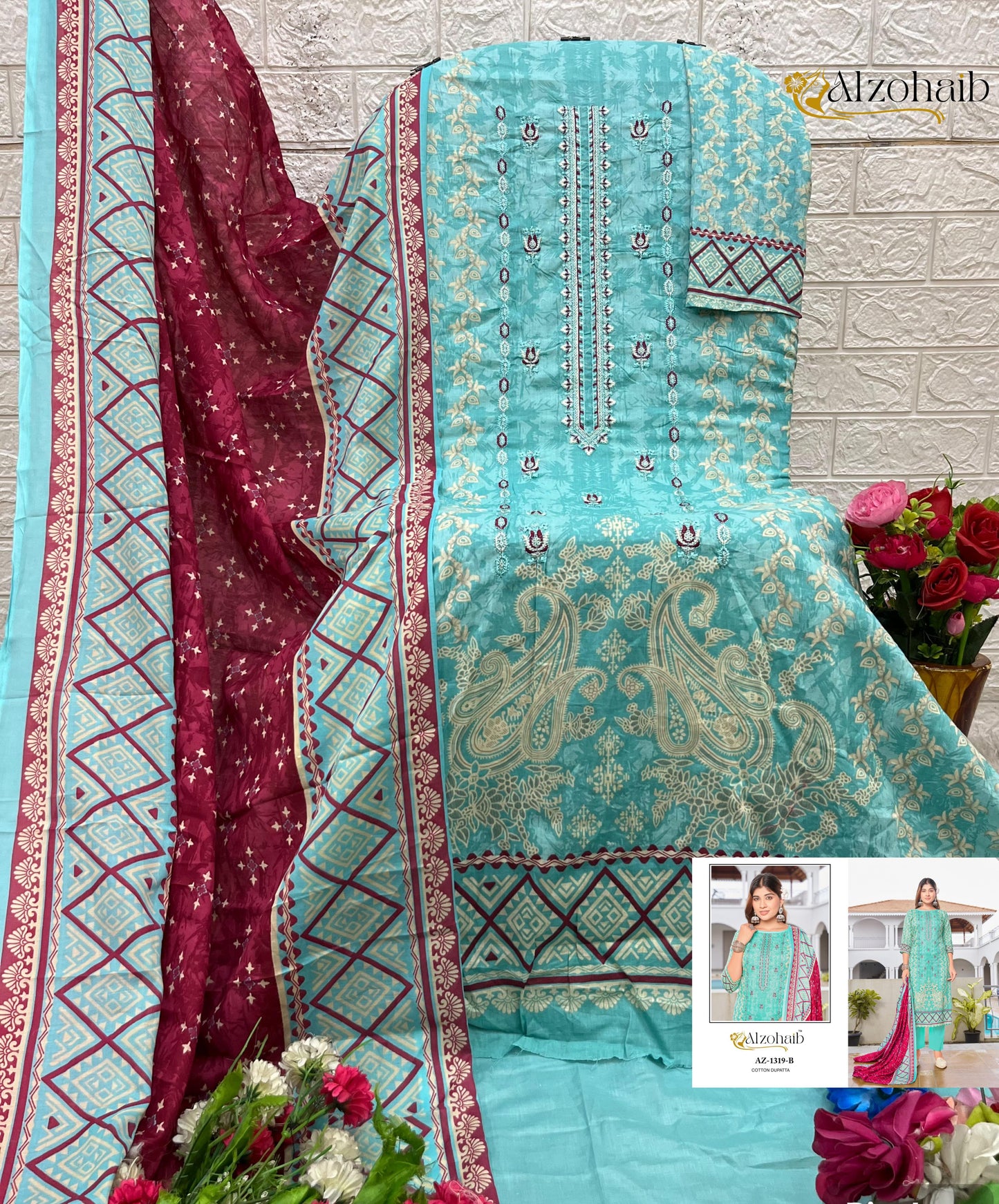 1319B Lamhay Vol 2 Al Zohaib Pure Cotton Pakistani Salwar Suits