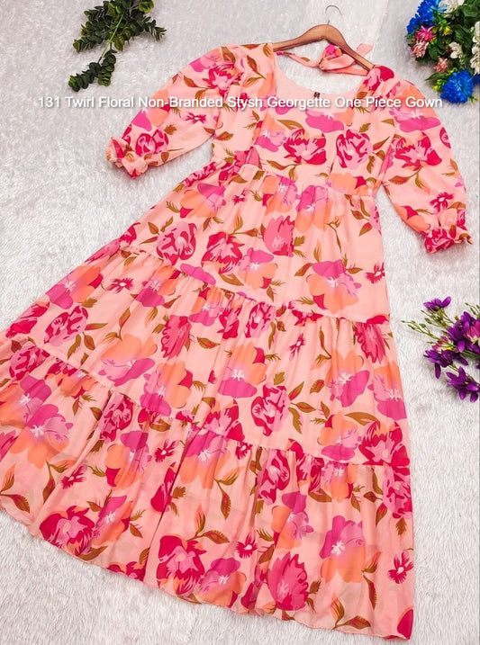 131 Twirl Floral Non-Branded Stysh Georgette One Piece Gown