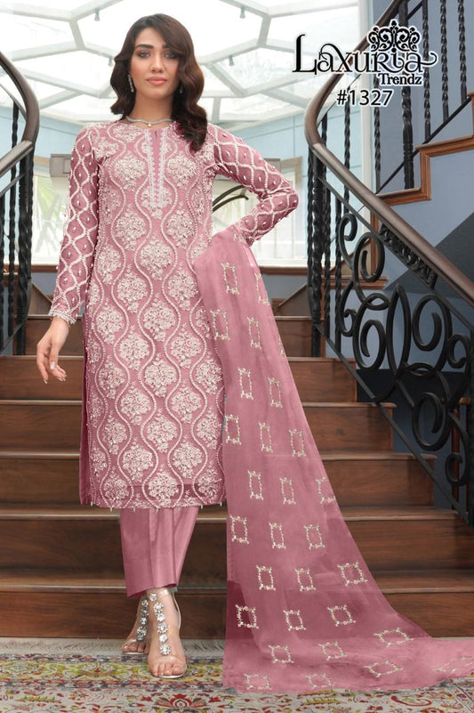 1327 Peach Laxuria Trendz Handwork Pakistani Readymade Suits