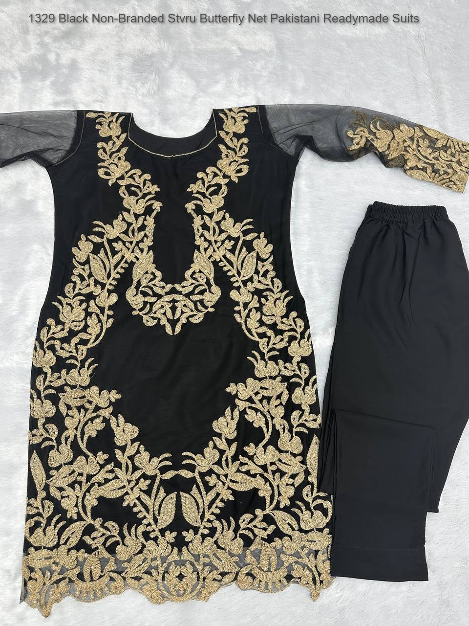 1329 Black Non-Branded Stvru Butterfiy Net Pakistani Readymade Suits