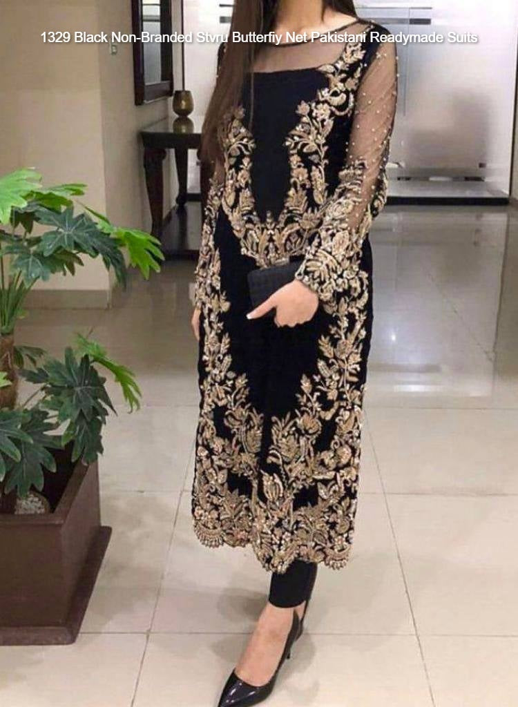 1329 Black Non-Branded Stvru Butterfiy Net Pakistani Readymade Suits