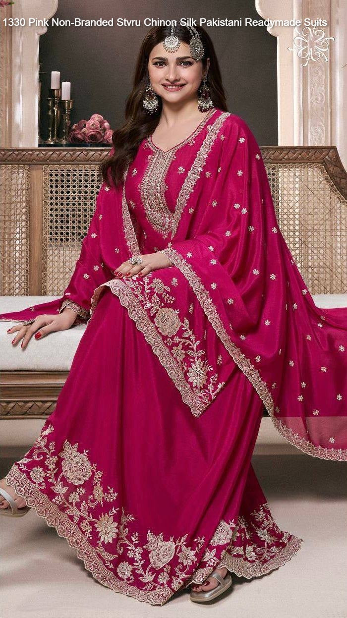 1330 Pink Non-Branded Stvru Chinon Silk Pakistani Readymade Suits