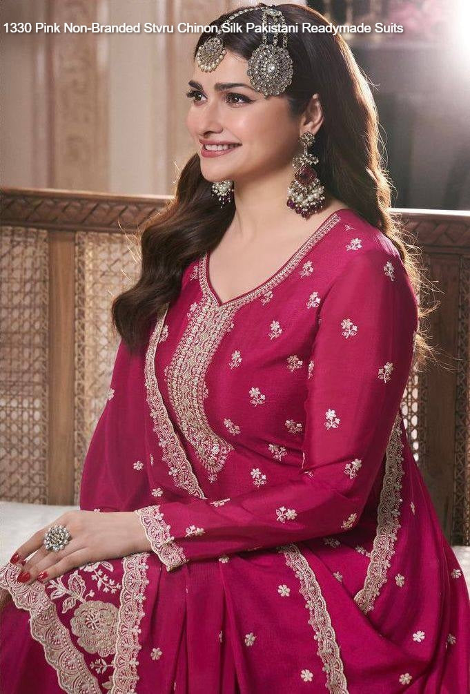 1330 Pink Non-Branded Stvru Chinon Silk Pakistani Readymade Suits