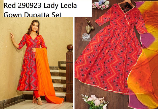 Red 290923 Lady Leela Gown Dupatta Set