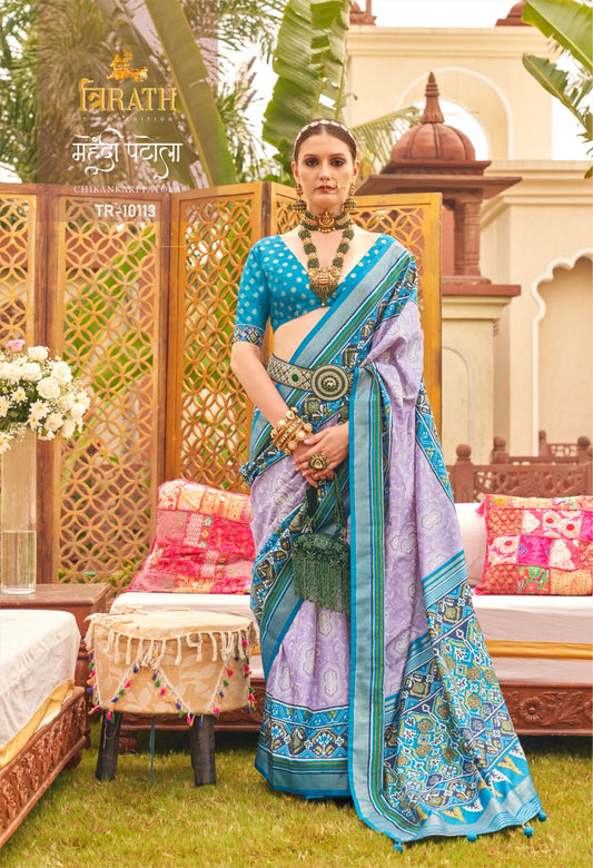 10113 Mehendi Patola Trirath Sarees