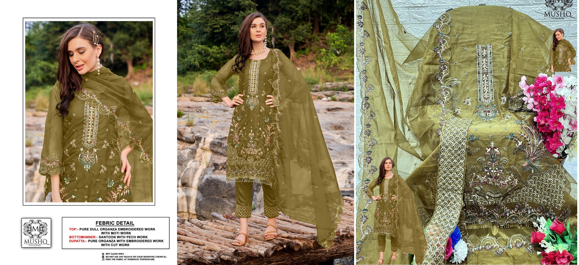 302Mehndi Green Mushq Pakistani Salwar Suits