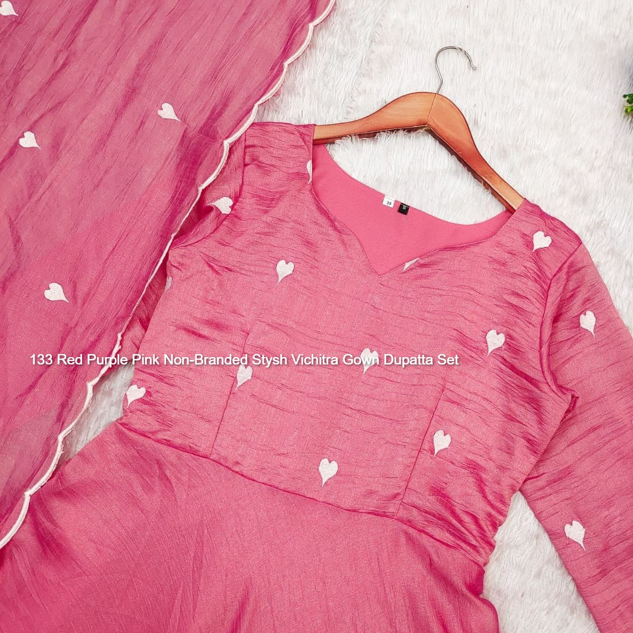 133 Red Purple Pink Non-Branded Stysh Vichitra Gown Dupatta Set