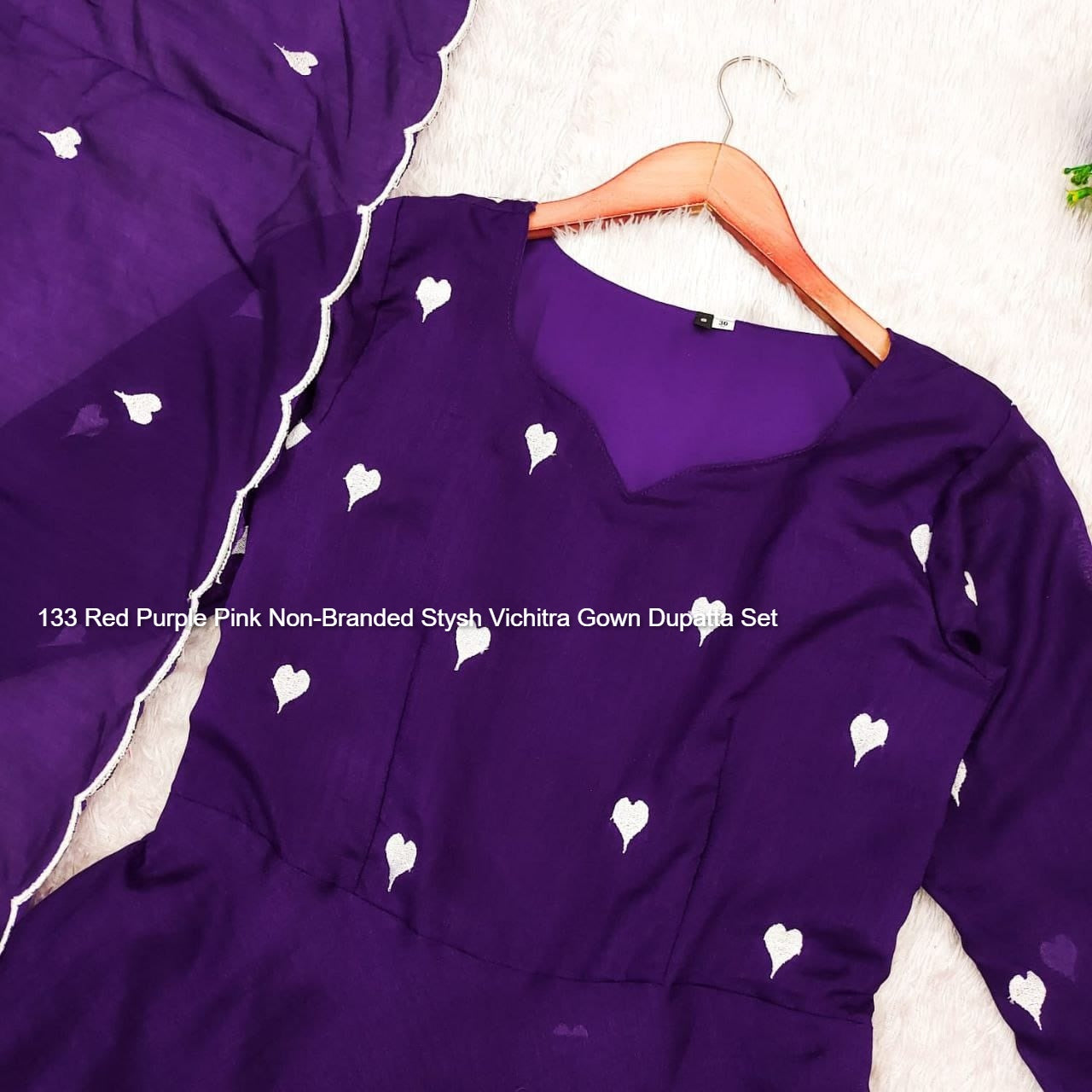 133 Red Purple Pink Non-Branded Stysh Vichitra Gown Dupatta Set