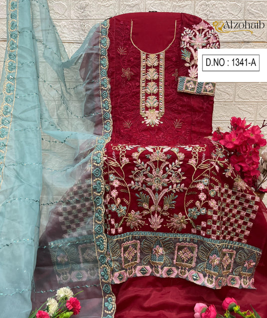 1341-A Al Zohaib Organza Pakistani Salwar Suits