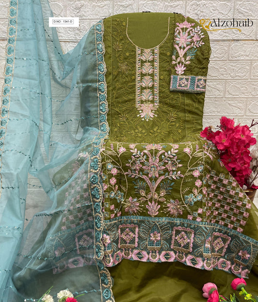 1341-D Al Zohaib Organza Pakistani Salwar Suits
