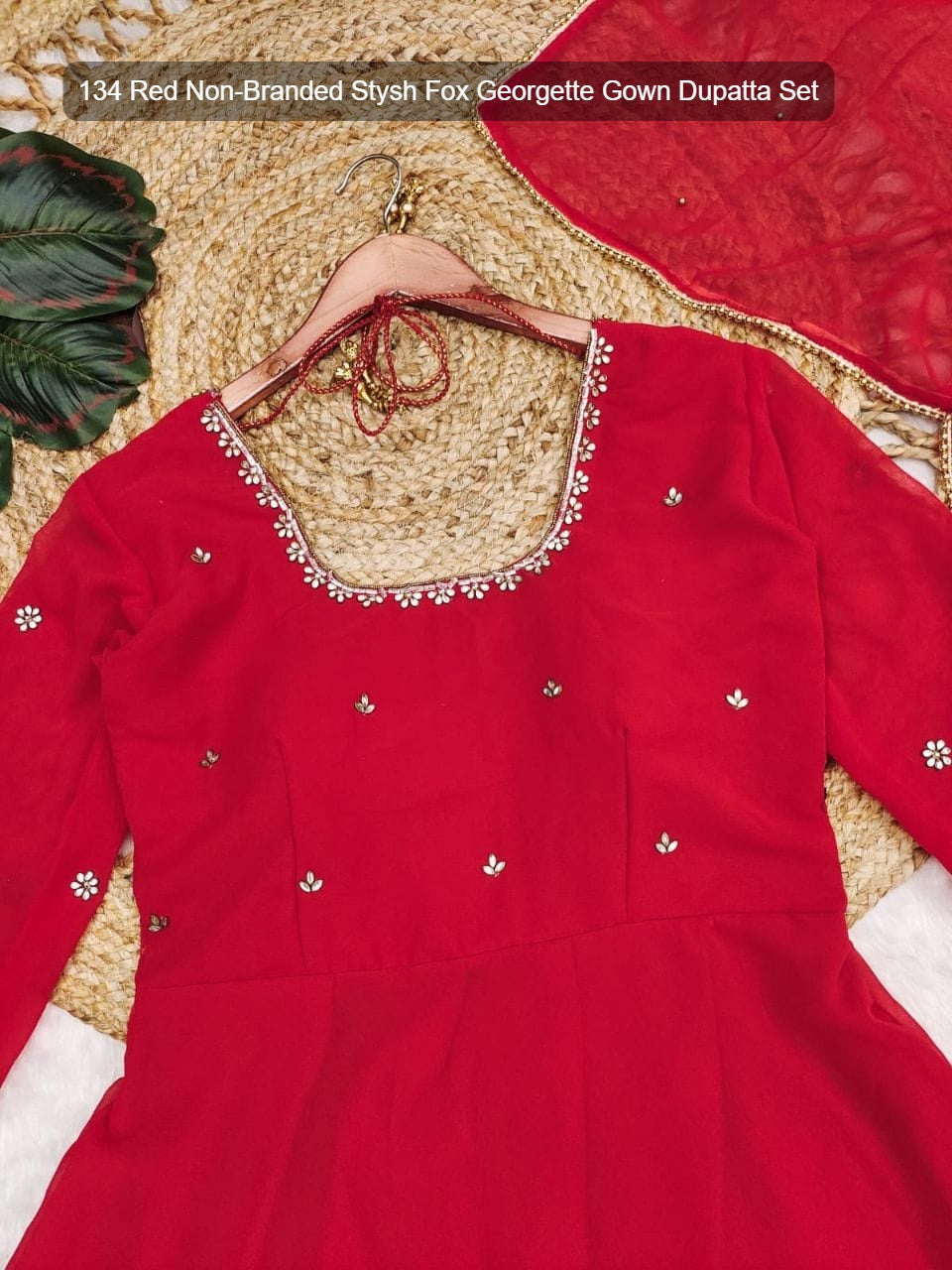 134 Red Non-Branded Stysh Fox Georgette Gown Dupatta Set