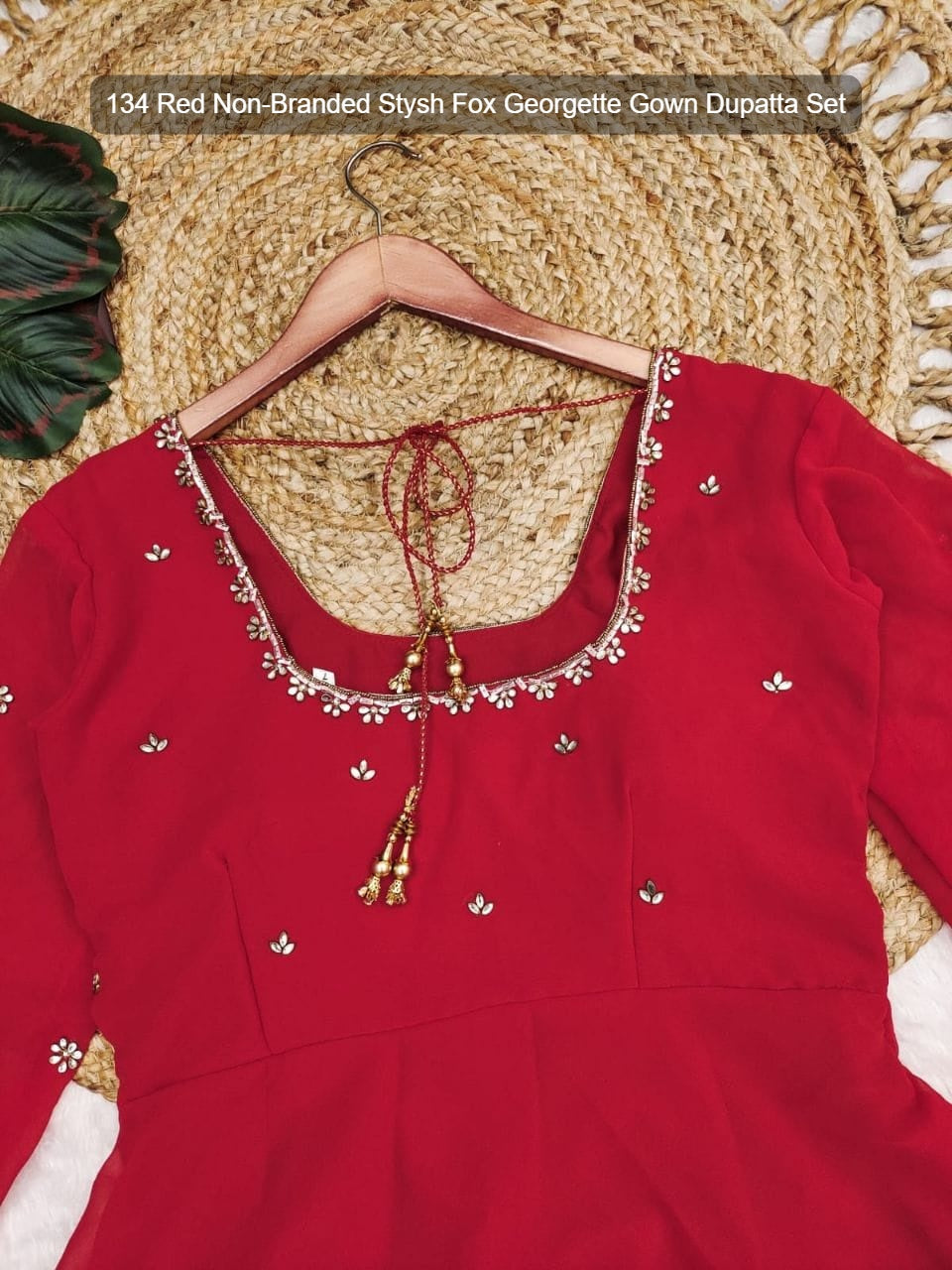 134 Red Non-Branded Stysh Fox Georgette Gown Dupatta Set