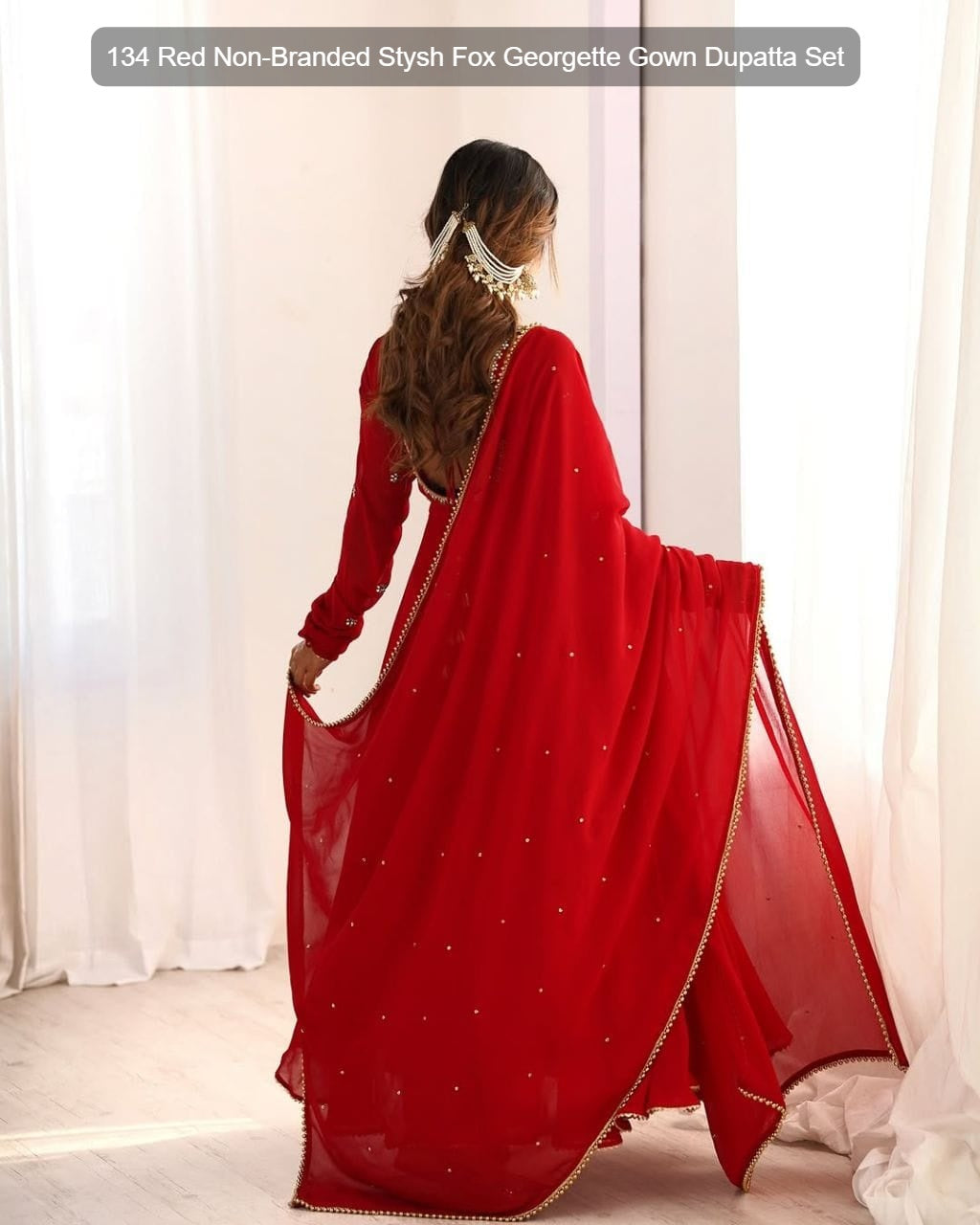134 Red Non-Branded Stysh Fox Georgette Gown Dupatta Set