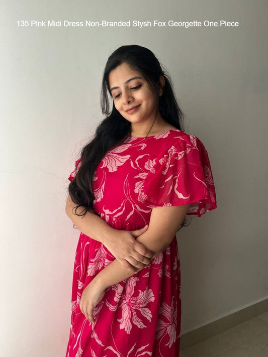 135 Pink Midi Dress Non-Branded Stysh Fox Georgette One Piece