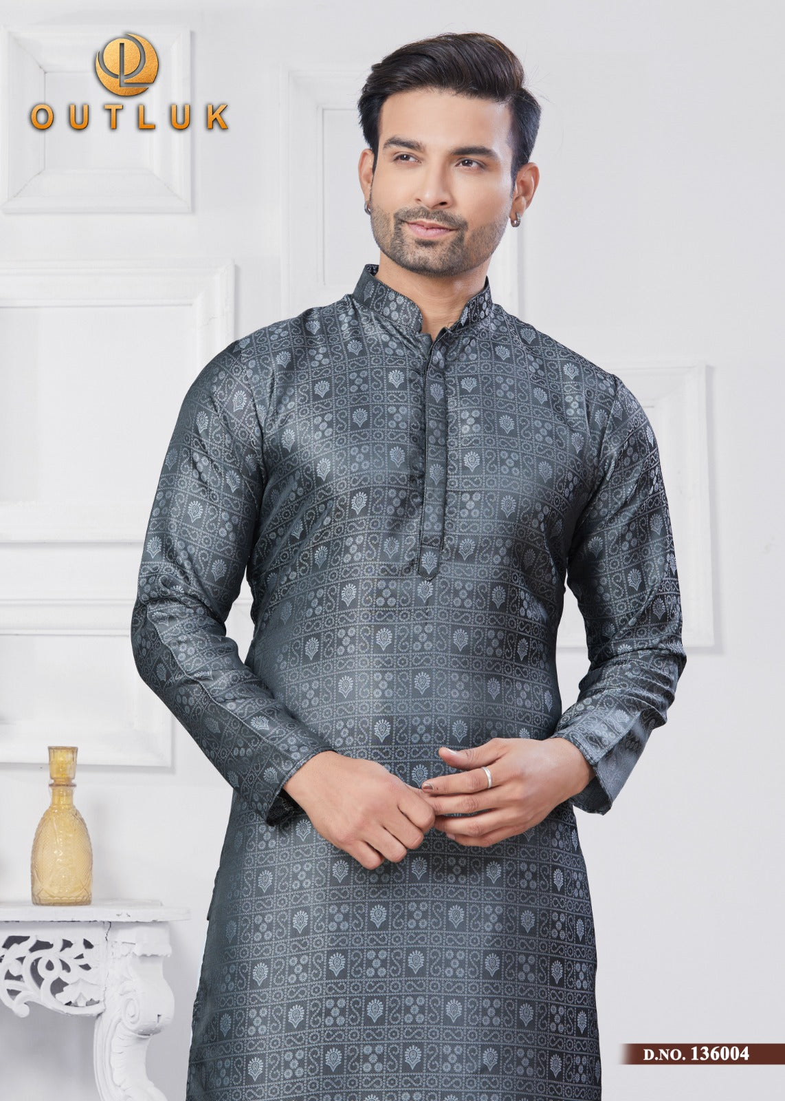 136004 Vol 136 Outluk Jacquard Silk Mens Kurta Pyjama
