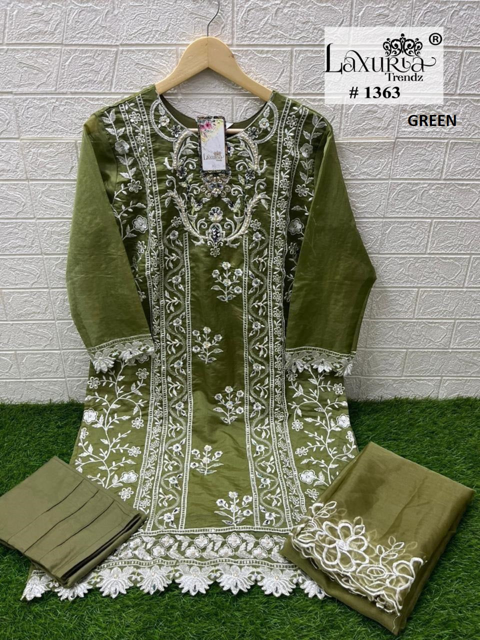 1363 Green Laxuria Trendz Organza Pakistani Readymade Suits