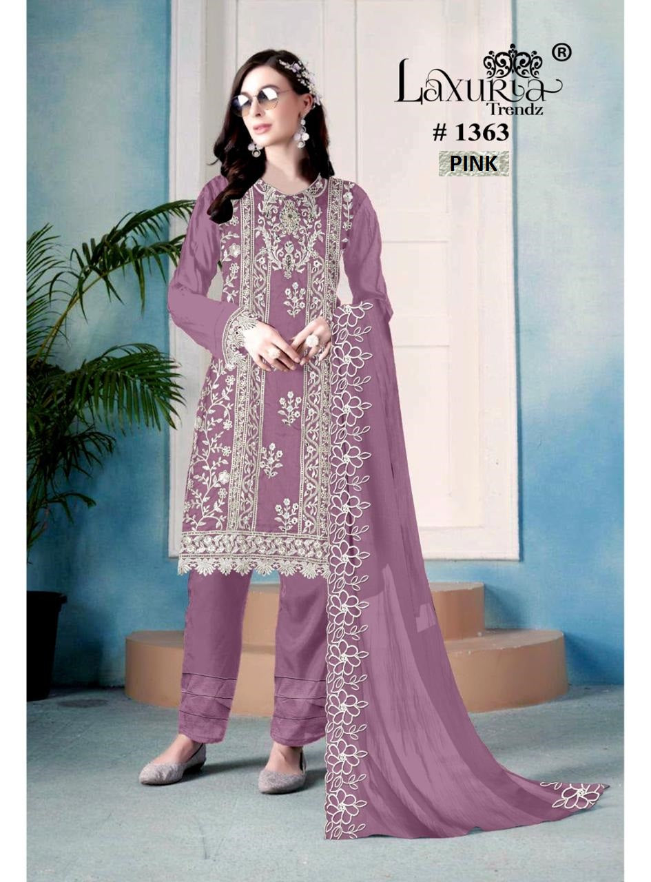1363 Pink Laxuria Trendz Organza Pakistani Readymade Suits