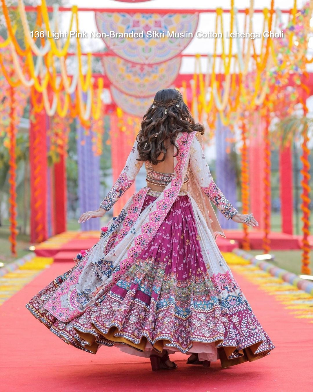 136 Light Pink Non-Branded Stkri Muslin Cotton Lehenga Choli