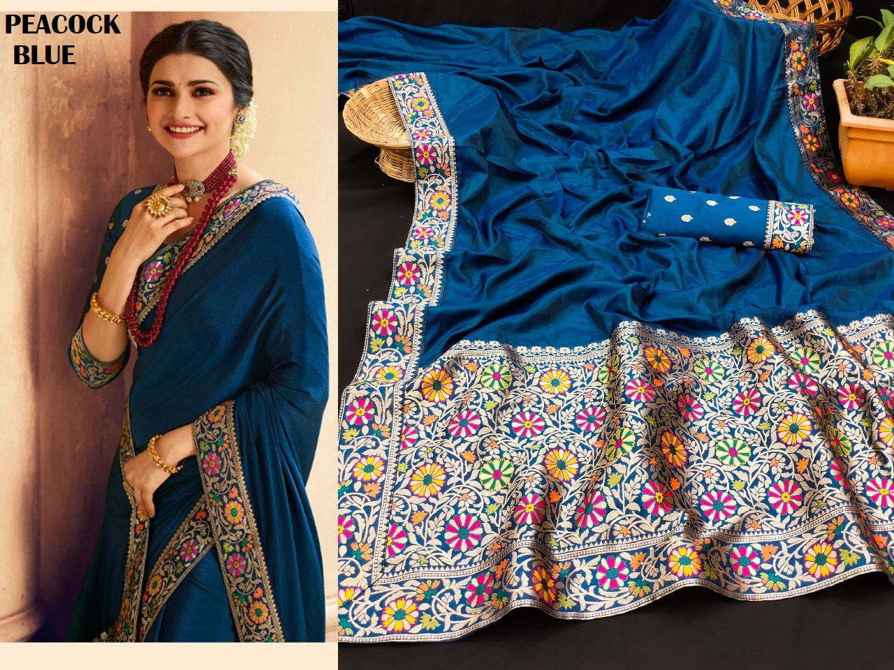 Tanvi Peacock Blue Jr Creation Sarees