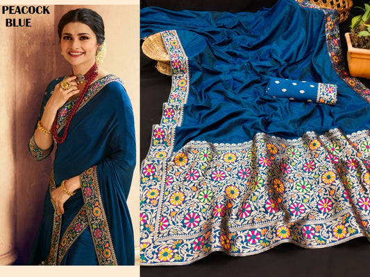 Tanvi Peacock Blue Jr Creation Sarees