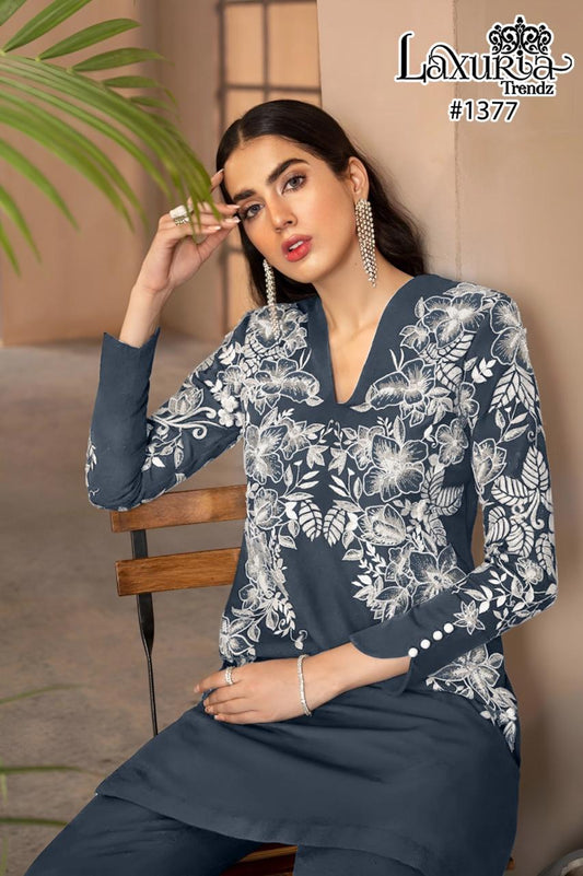 1377 Charcoal Grey Laxuria Trendz Faux Georgette Pakistani Readymade Suits