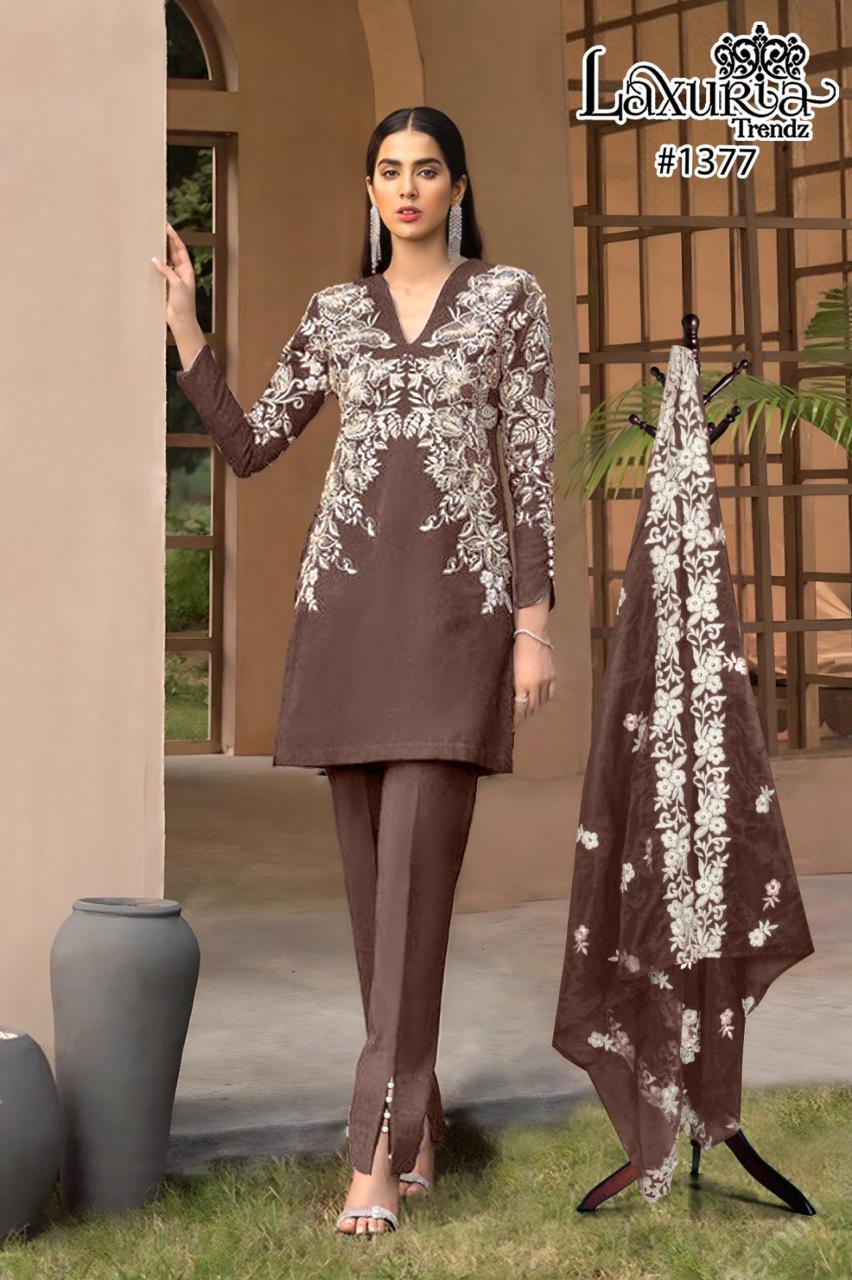1377 Coffee Laxuria Trendz Hand Work Pakistani Salwar Suits