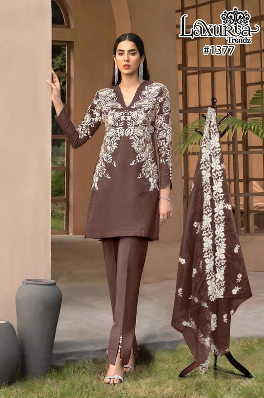 1377 Coffee Laxuria Trendz Hand Work Pakistani Salwar Suits